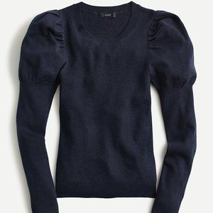 J.Crew Puff-sleeve ribbed silk-blend sweater ~ Black, Medium